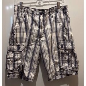 Lee Dungarees Plaid Men's Shorts, 100% Cotton, Size 32 x 10, White/Gray, GUC